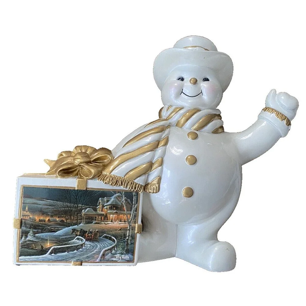 Terry Redlin Waving Snowman Figure with Holiday Christmas Scene